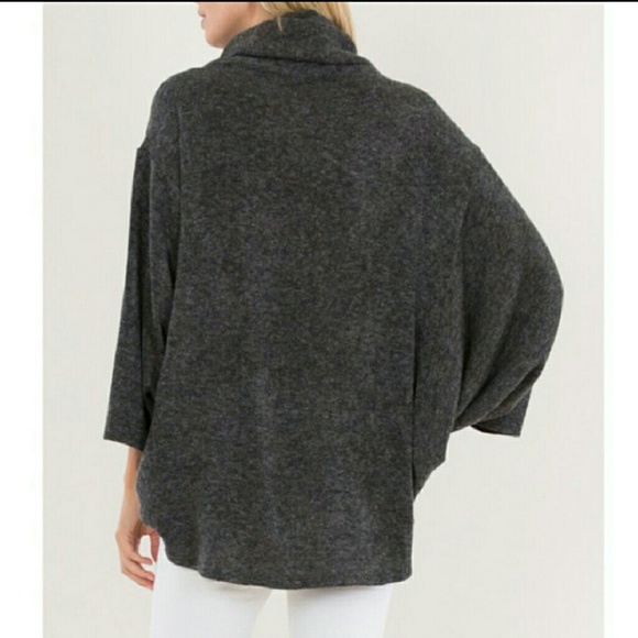 Dolman Sleeve Charcoal CowlNeck Sweater - Picture 2 of 7